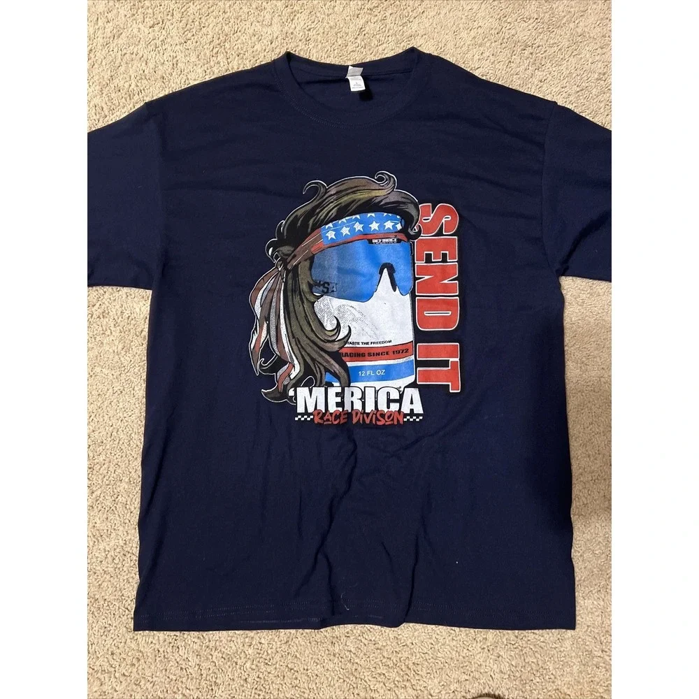 Men's Defience Send It  Blue L 100% Cotton‎ Crew Neck Short Sleeve T-Shirt
